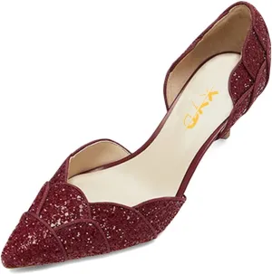 XYD Women's Pumps, Elegant Pointed Toe, D'Orsay Kitten Low Heels, Rhinestone Studs, Slip-On Satin Shoes for Wedding