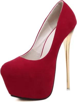 YHTootW Women's Heels Stilettos High Heels Platform Round Toe Daily Faux Suede Heel Heels Elegant Classic Party Red Wedding Bridesmaid Shoes