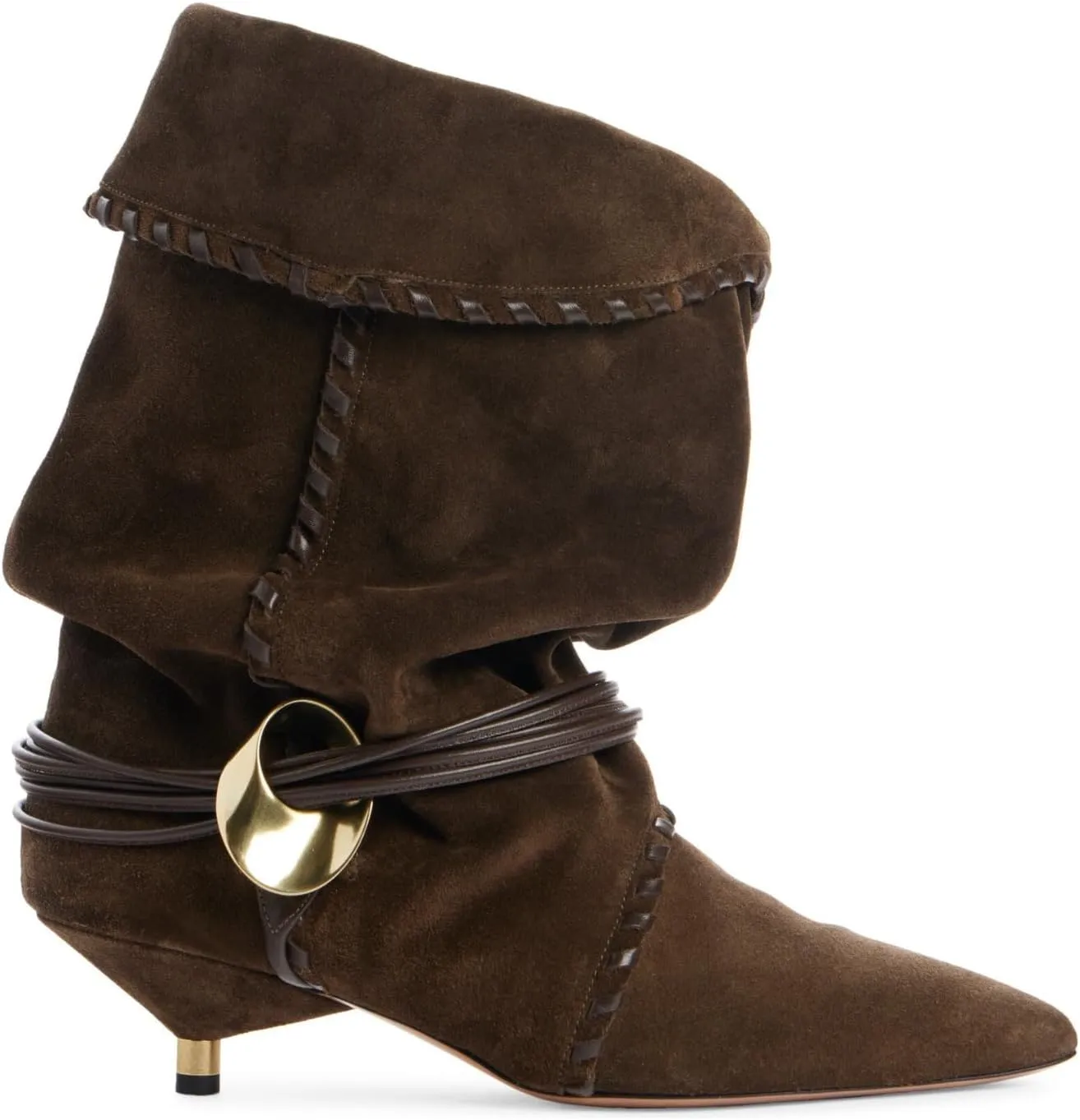 Yishaweiqi Kitten Heel Mid Calf Boots for Women Metallic Low Heel Ankle Boots Pull On Pointed Toe Slouch Boots Fall Suede Boots