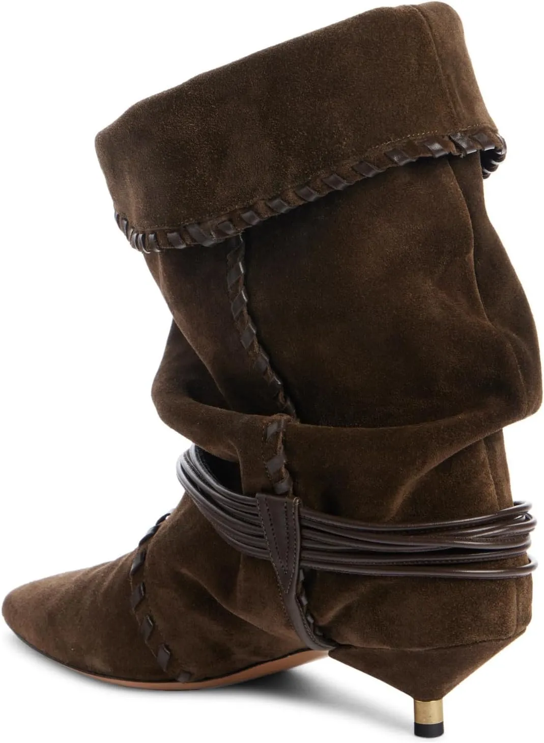 Yishaweiqi Kitten Heel Mid Calf Boots for Women Metallic Low Heel Ankle Boots Pull On Pointed Toe Slouch Boots Fall Suede Boots