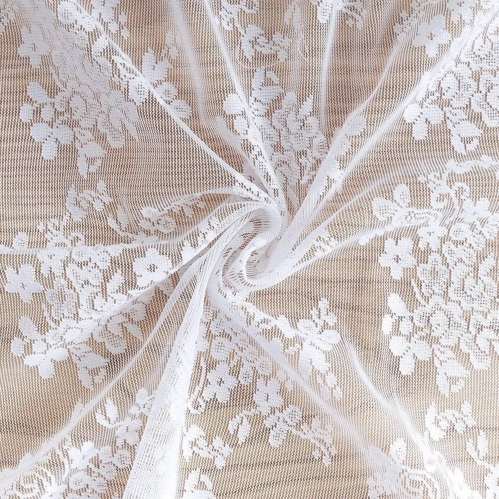 YJ YANJUN White Lace Curtains 84 inches Long 2 Panels-Old World Style Shabby Cottage Chic Sheer Curtains 52 x 84 Inch White