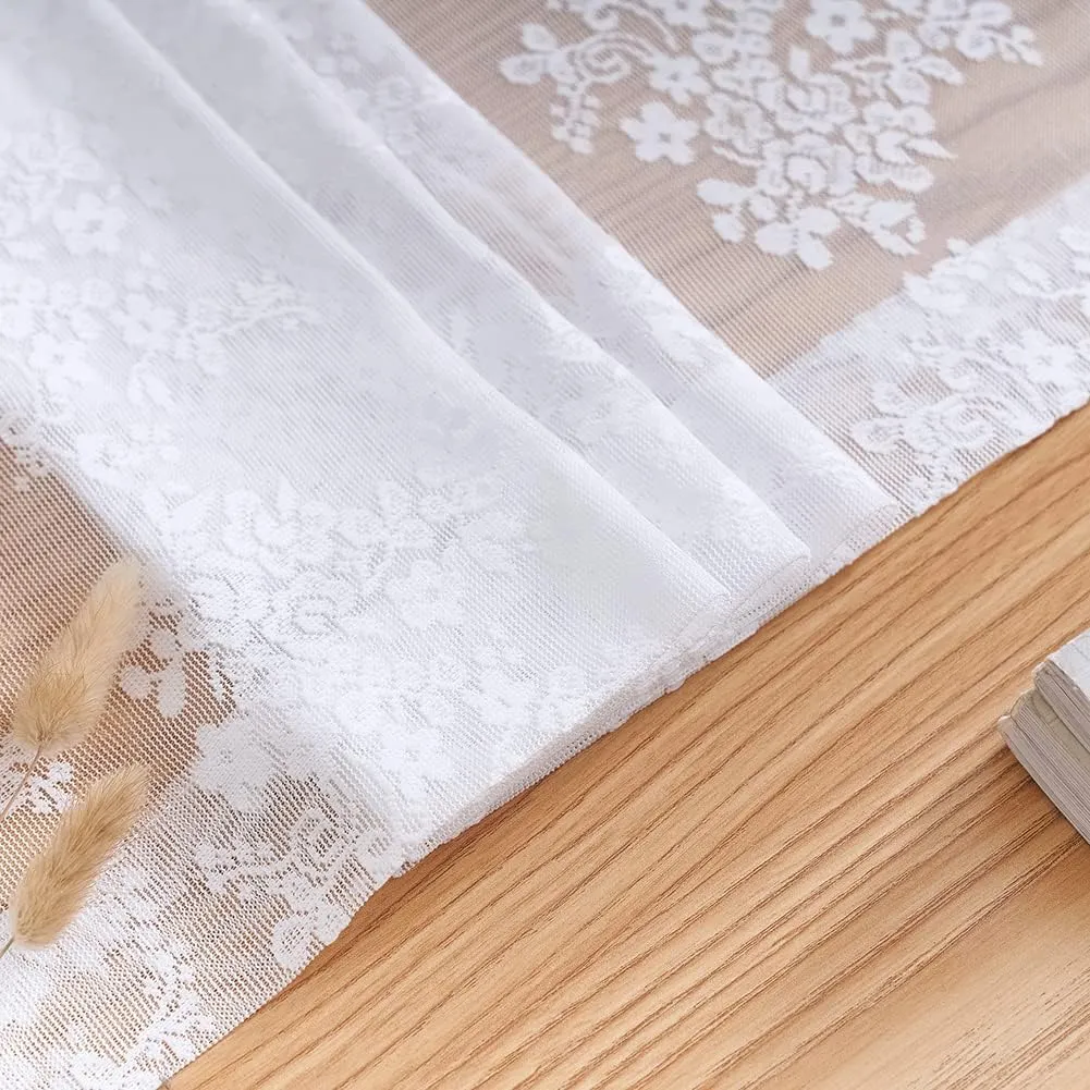 YJ YANJUN White Lace Curtains 84 inches Long 2 Panels-Old World Style Shabby Cottage Chic Sheer Curtains 52 x 84 Inch White