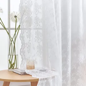 YJ YANJUN White Lace Curtains 84 inches Long 2 Panels-Old World Style Shabby Cottage Chic Sheer Curtains 52 x 84 Inch White