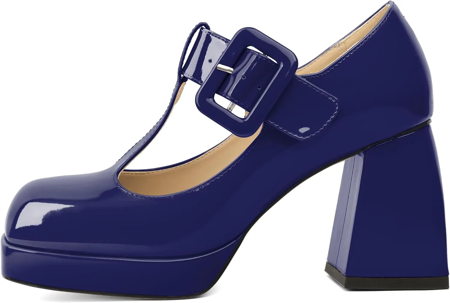 YODEKS Women's High Heels Square Toe Mary Jane Pumps Chunky Heel Platform Dress Shoes