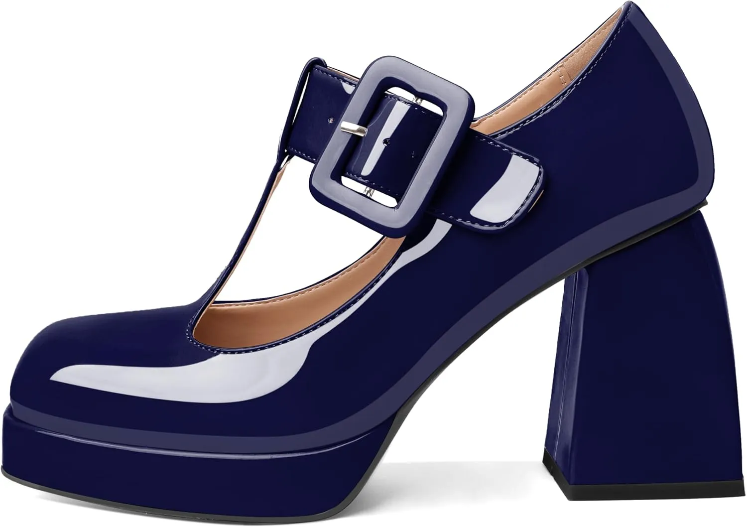 YODEKS Women's High Heels Square Toe Mary Jane Pumps Chunky Heel Platform Dress Shoes