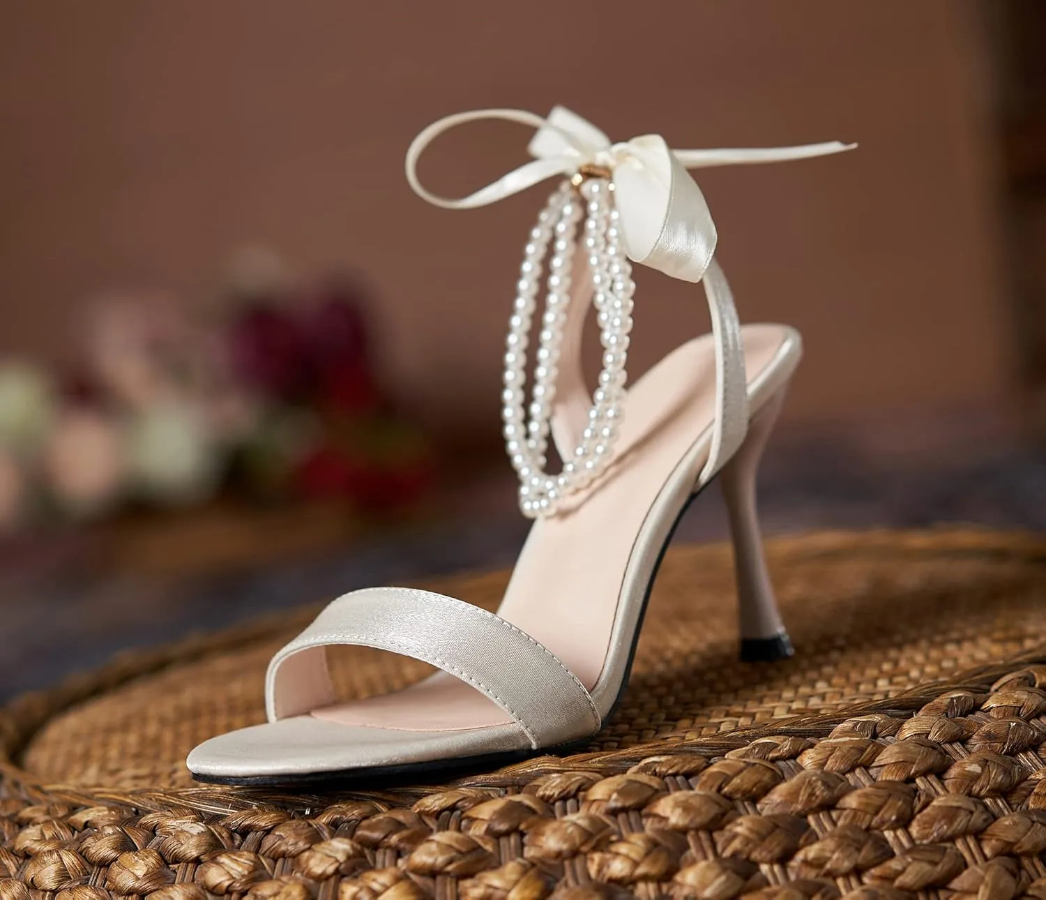 YooPrettyz Women Bows Tie Evening High Heels Single Straps Wedding Sandals Pearls Bridal Party Princess Heels