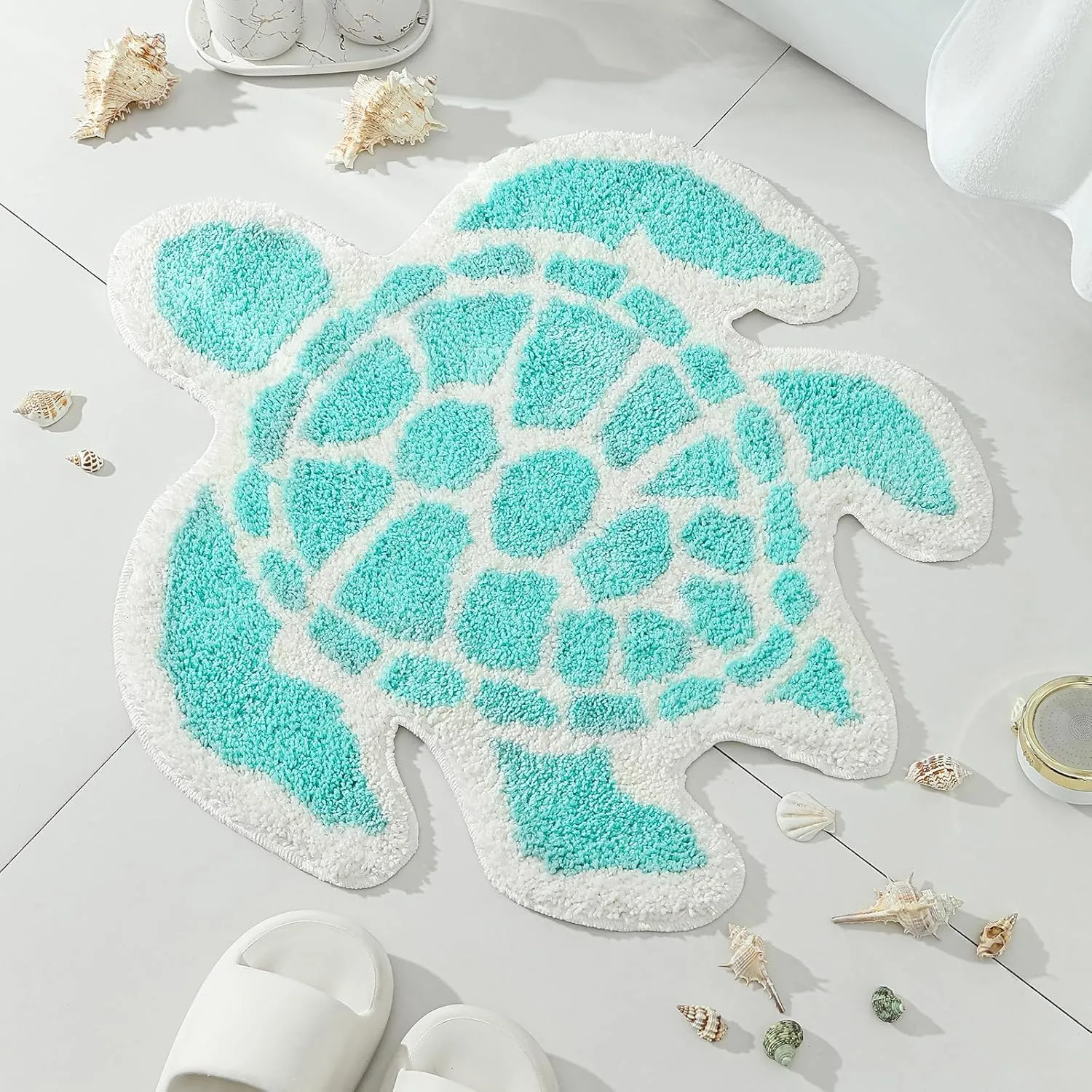 YRXRUS Turtle Bathroom Rugs, Ocean Decor Bath Mat Gifts, Light Blue Bathroom Rug, Cute Sea Turtle Shaped Bath Rug for Sring Summer Room Decor, Machine Washable & Non-Slip Bath Mat, 24x26 Inch