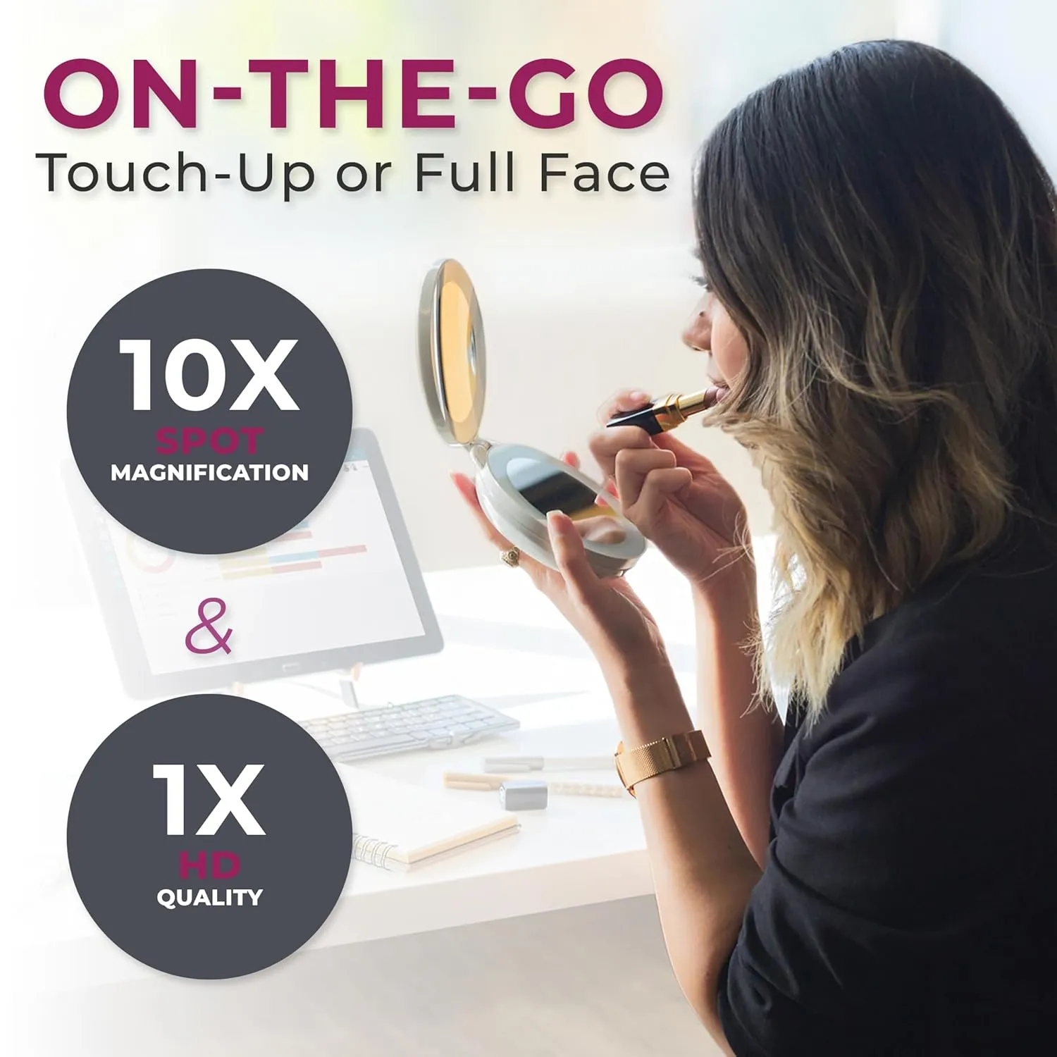 Zadro Compact Travel Makeup Mirror with Lights, 10X/1X Dual Magnification, LED Lighted Folding Design, Battery Operated Portable Mirror for Purse, Desk, or Travel Use (Chocolate)