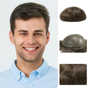 Zakya Hair System for Men Thin Skin with Gauze Durable Men's Hair System Real Human Hair Men's Hairpieces 8x10 Inches Base Replacement System for Men Light Brown 7#