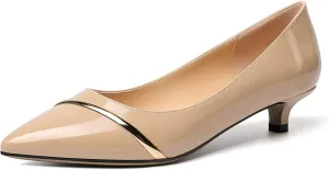 Zamikoo Women Pumps Kitten Heel Pointed Toe 1.5 Inches Stylish Instep Gold Strap Leather Patent Elegant Dress Shoes US Size 5- Size 13