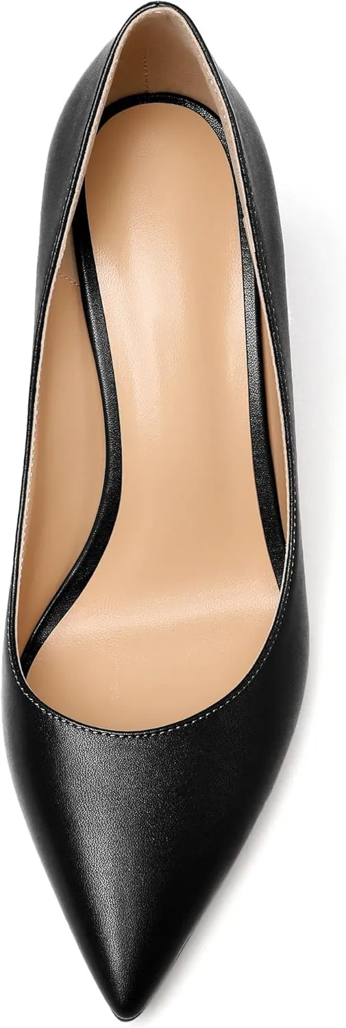 Zamikoo Women's Chunky Heel Pumps Pointy Toe Slip On Classic High Heel Shoes 3.35 Inches