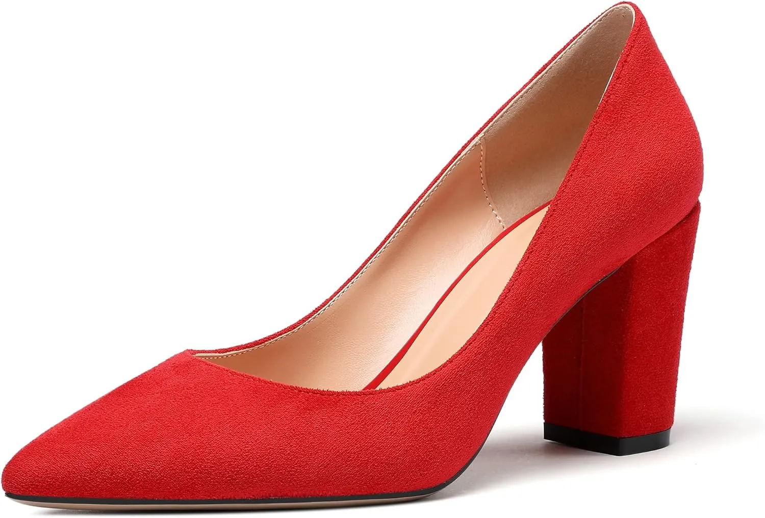 Zamikoo Women's Chunky Heel Pumps Pointy Toe Slip On Classic High Heel Shoes 3.35 Inches