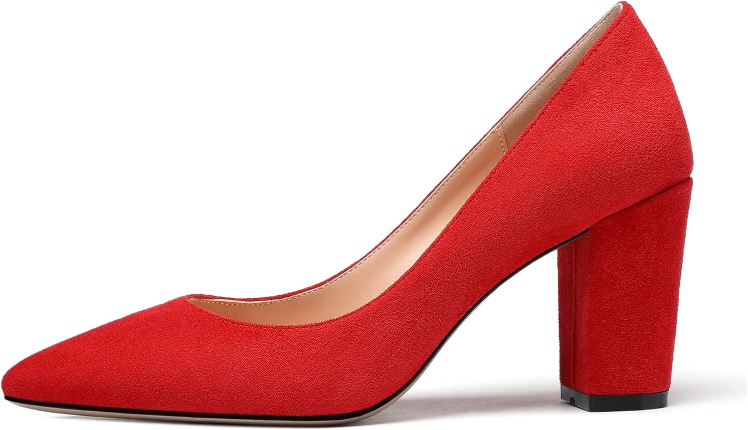 Zamikoo Women's Chunky Heel Pumps Pointy Toe Slip On Classic High Heel Shoes 3.35 Inches