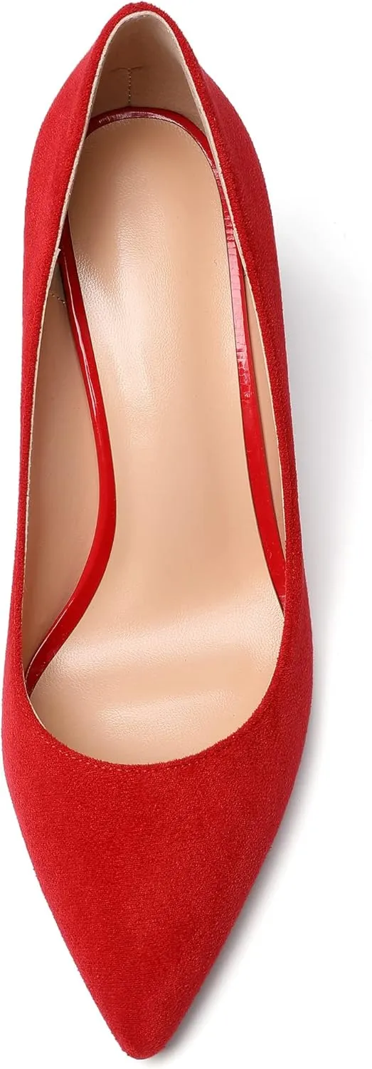 Zamikoo Women's Chunky Heel Pumps Pointy Toe Slip On Classic High Heel Shoes 3.35 Inches
