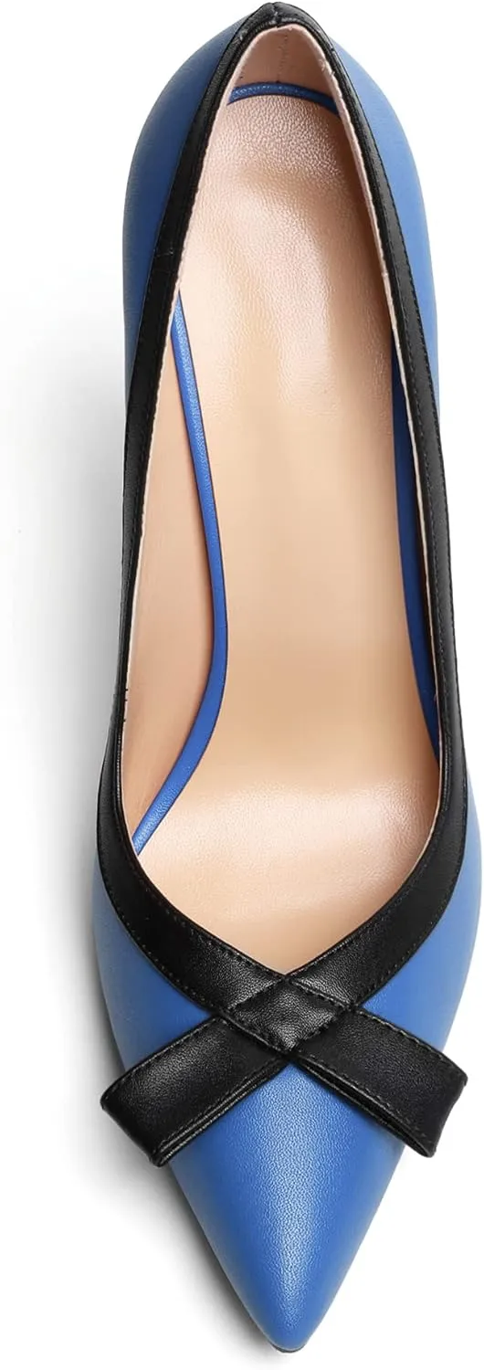 Zamikoo Women's Pointed Toe Slip On High Heel Pumps, Stiletto Heels with Bow, Classic Pumps Shoes for Casual Dress Office Wedding 4.7 Inch Suede Heels