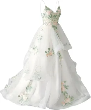 zcbang Lace Wedding Dresses for Bride Fairy Forest Colorful Elegant Bridal Dresses with Train