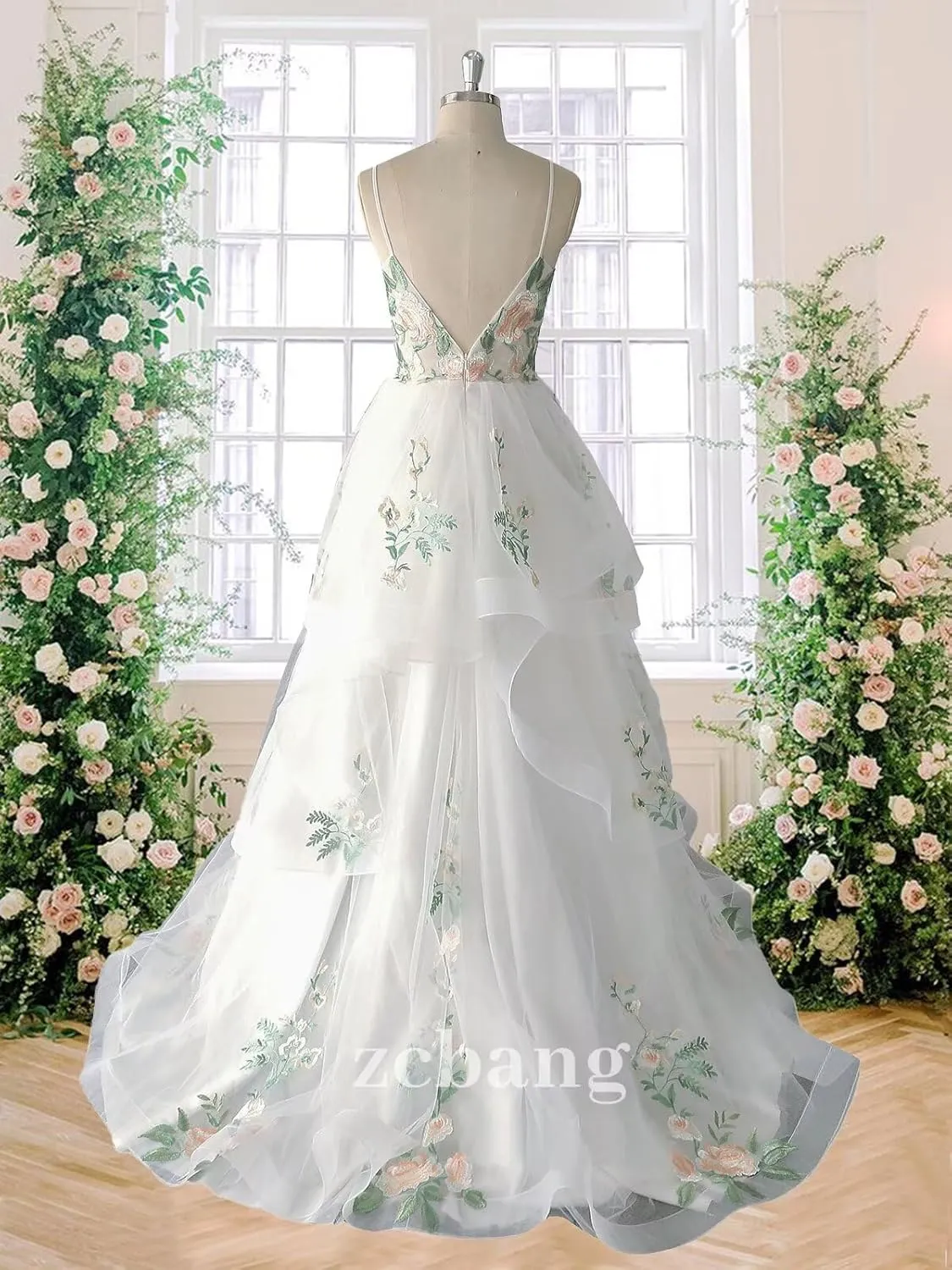 zcbang Lace Wedding Dresses for Bride Fairy Forest Colorful Elegant Bridal Dresses with Train