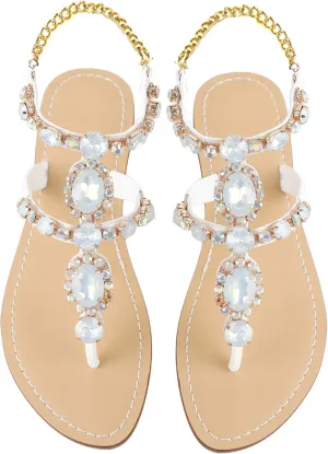 ZhuLinFeng Women'S Rhinestone Gladiator Sandals Flat Wedding Sandals Gem Pearl Sparkling Bridal Bridesmaid Sandals Blue Bohemian Sandals