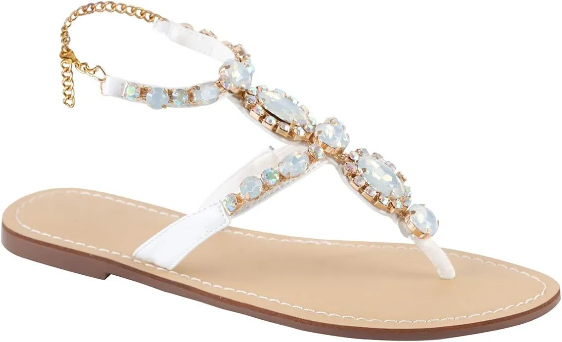 ZhuLinFeng Women'S Rhinestone Gladiator Sandals Flat Wedding Sandals Gem Pearl Sparkling Bridal Bridesmaid Sandals Blue Bohemian Sandals