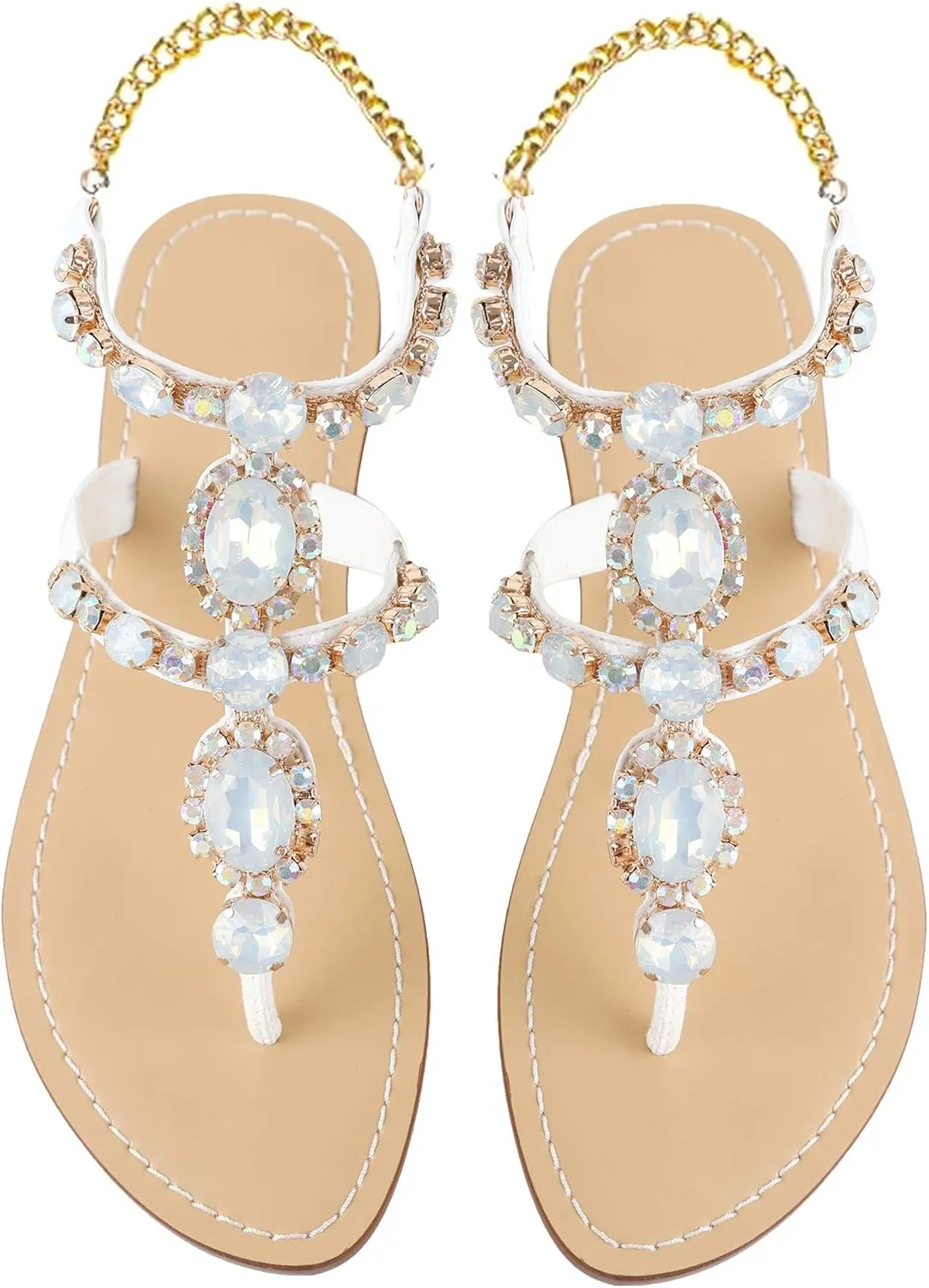 ZhuLinFeng Women'S Rhinestone Gladiator Sandals Flat Wedding Sandals Gem Pearl Sparkling Bridal Bridesmaid Sandals Blue Bohemian Sandals