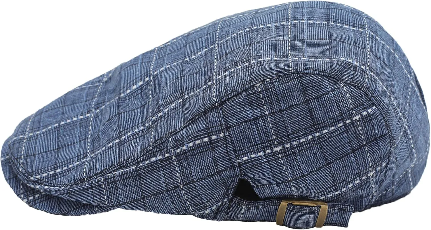 ZLYC Men Cotton Flat Cap Summer Scally Ivy Gatsby Newsboy Beret Driver Cabbie Hunting Hat