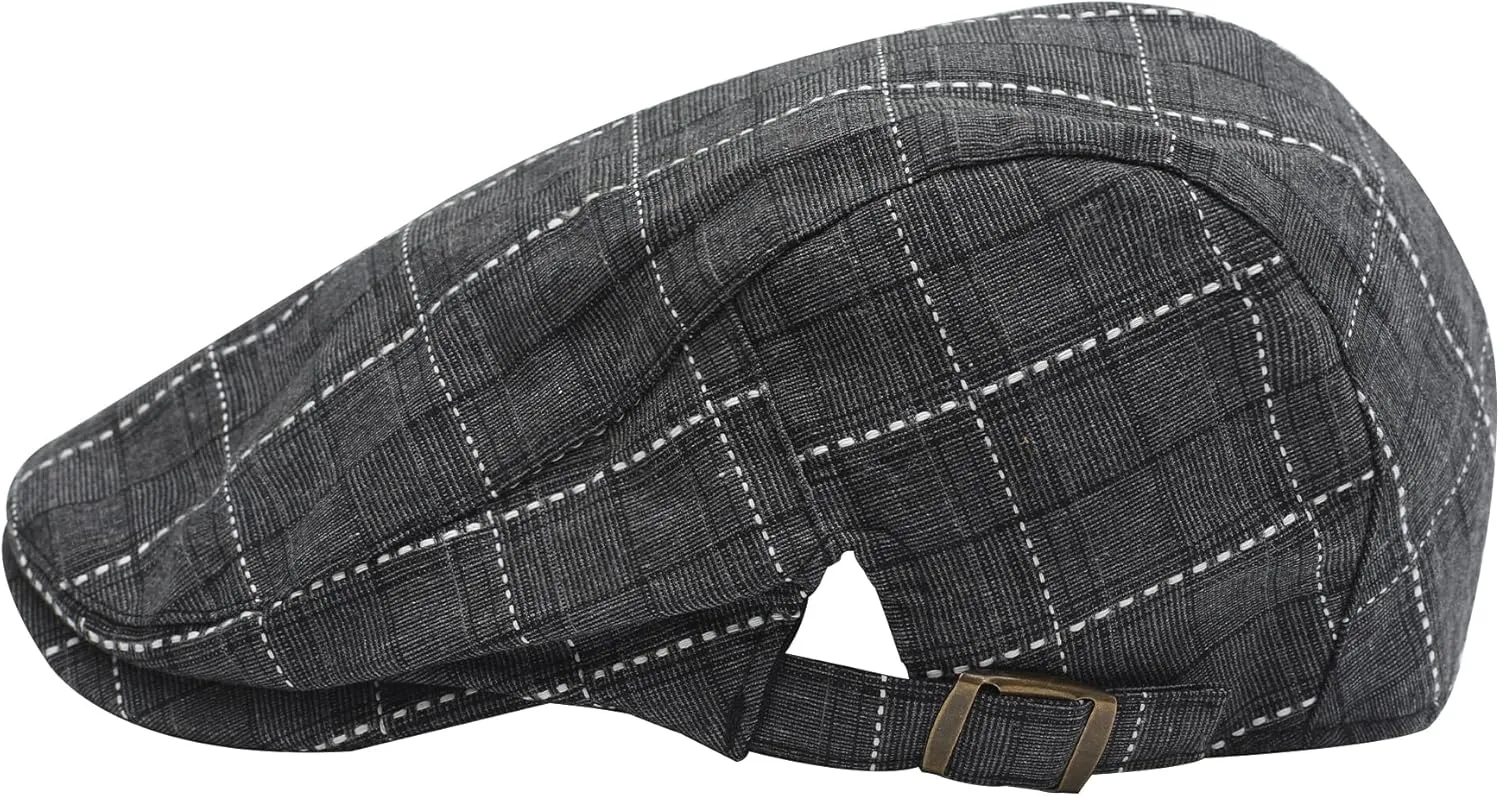 ZLYC Men Cotton Flat Cap Summer Scally Ivy Gatsby Newsboy Beret Driver Cabbie Hunting Hat