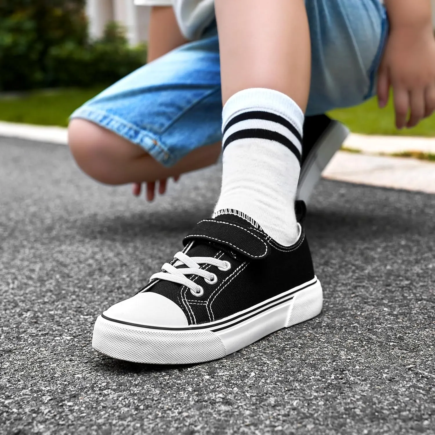 Zoroadke Toddler Boys and Girls Sneakers Low Top Adjustable Strap Canvas Shoes for Kids