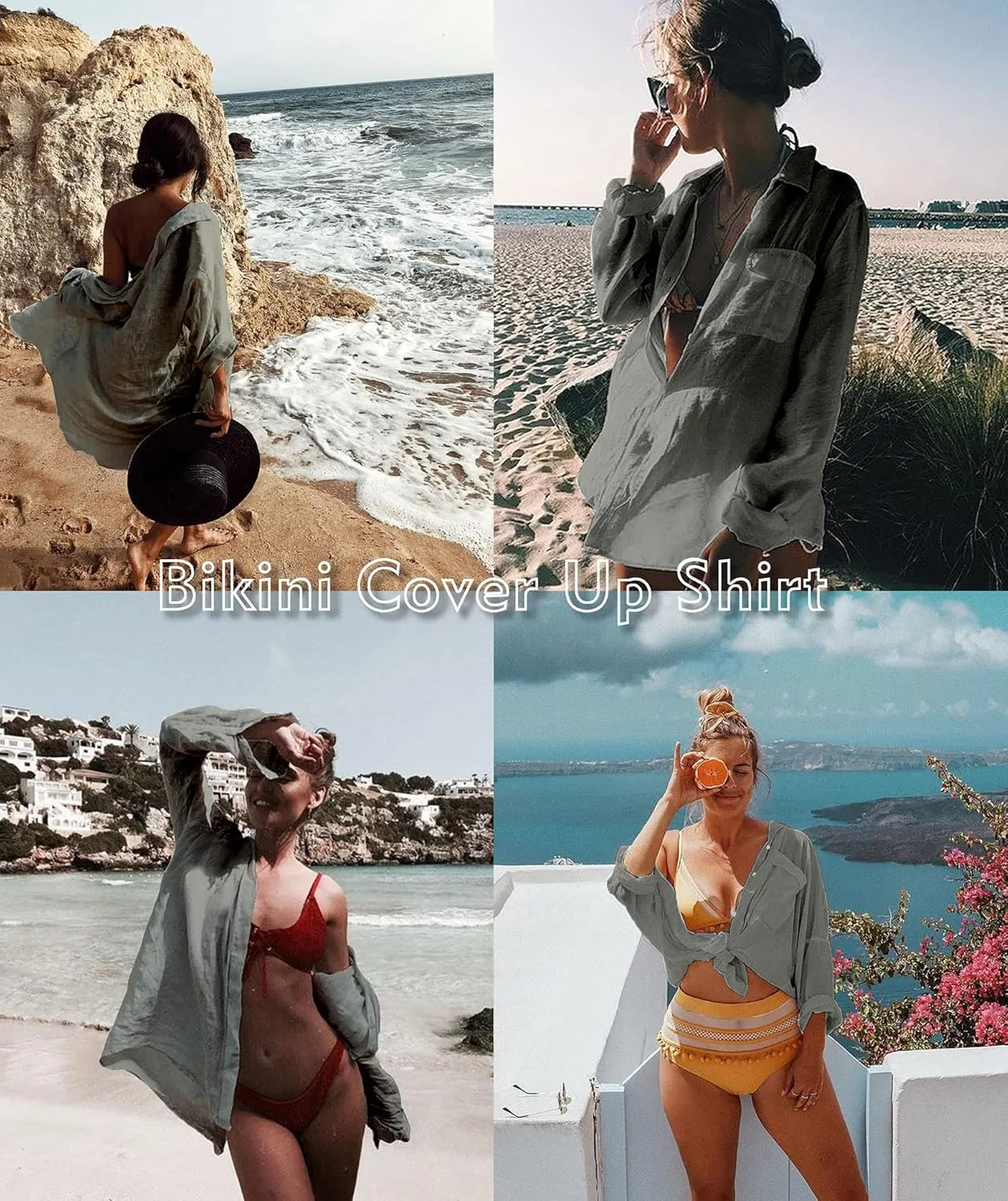 Zoye Chen Women’s Bikini Swimsuit Cover Up Button Down V Neck Shirts Long Sleeve Blouse Beachwear Bathing Suit